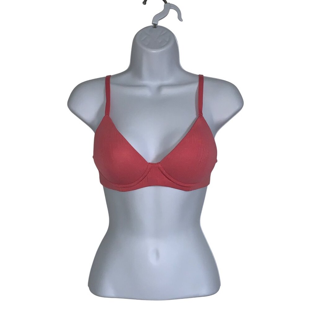 Auden Coral Pink Lightly Lined Ribbed Textured Demi Bra Size Small